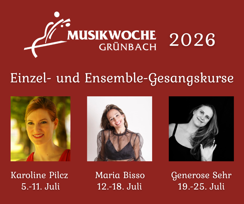 Collage mit Bildern der drei Gesangsdozentinnen, den Terminen und dem Musikwochen-Logo